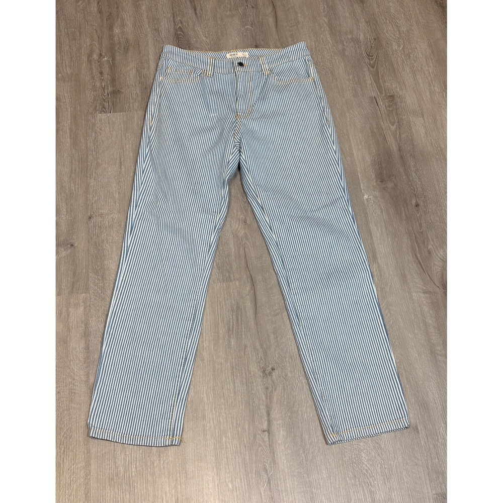 OAT New York Hickory Pin Stripe Straight Leg Jeans Blue White Size 4 27